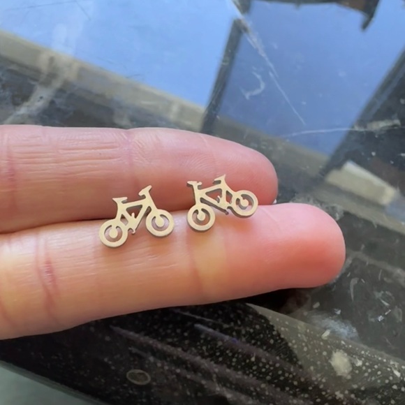 BIKE SILVER Stainless Steel Stud Earrings with Gift Bag - Picture 4 of 6